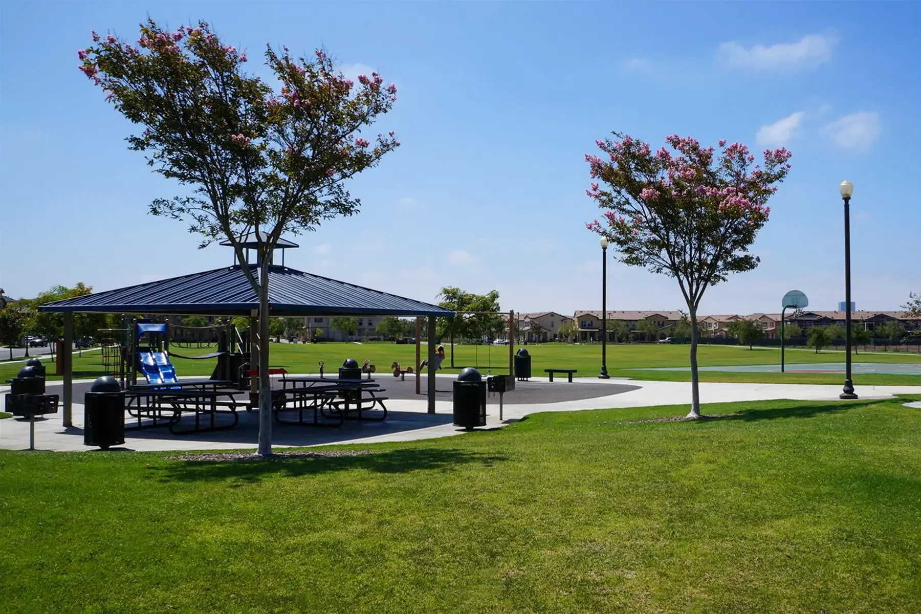 A park with gazebo and basketball court in Riverpark, Oxnard.