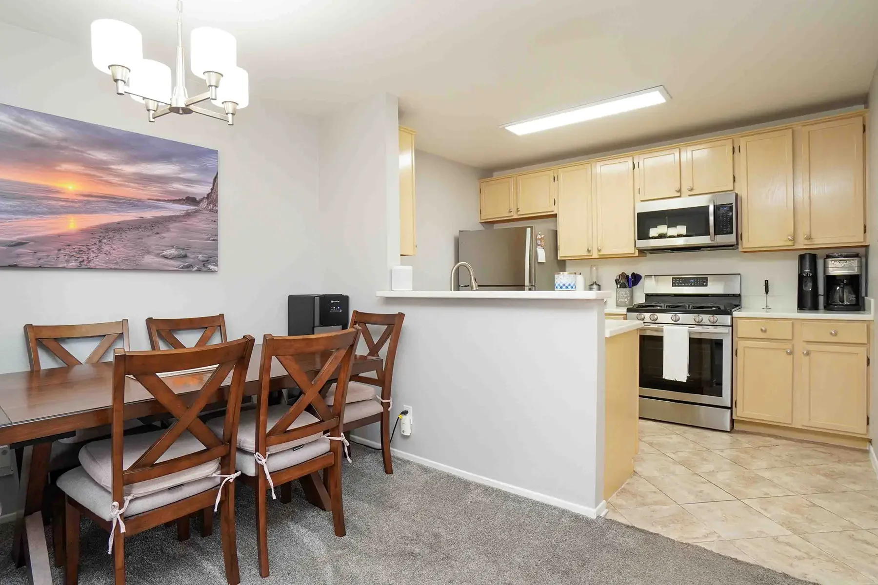 Dining and kitchen areas at 4648 Granada Place in Santa Barbara, CA.