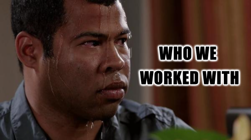 A man with a serious expression looking to the side, with text overlay that says 'Who we worked with'.