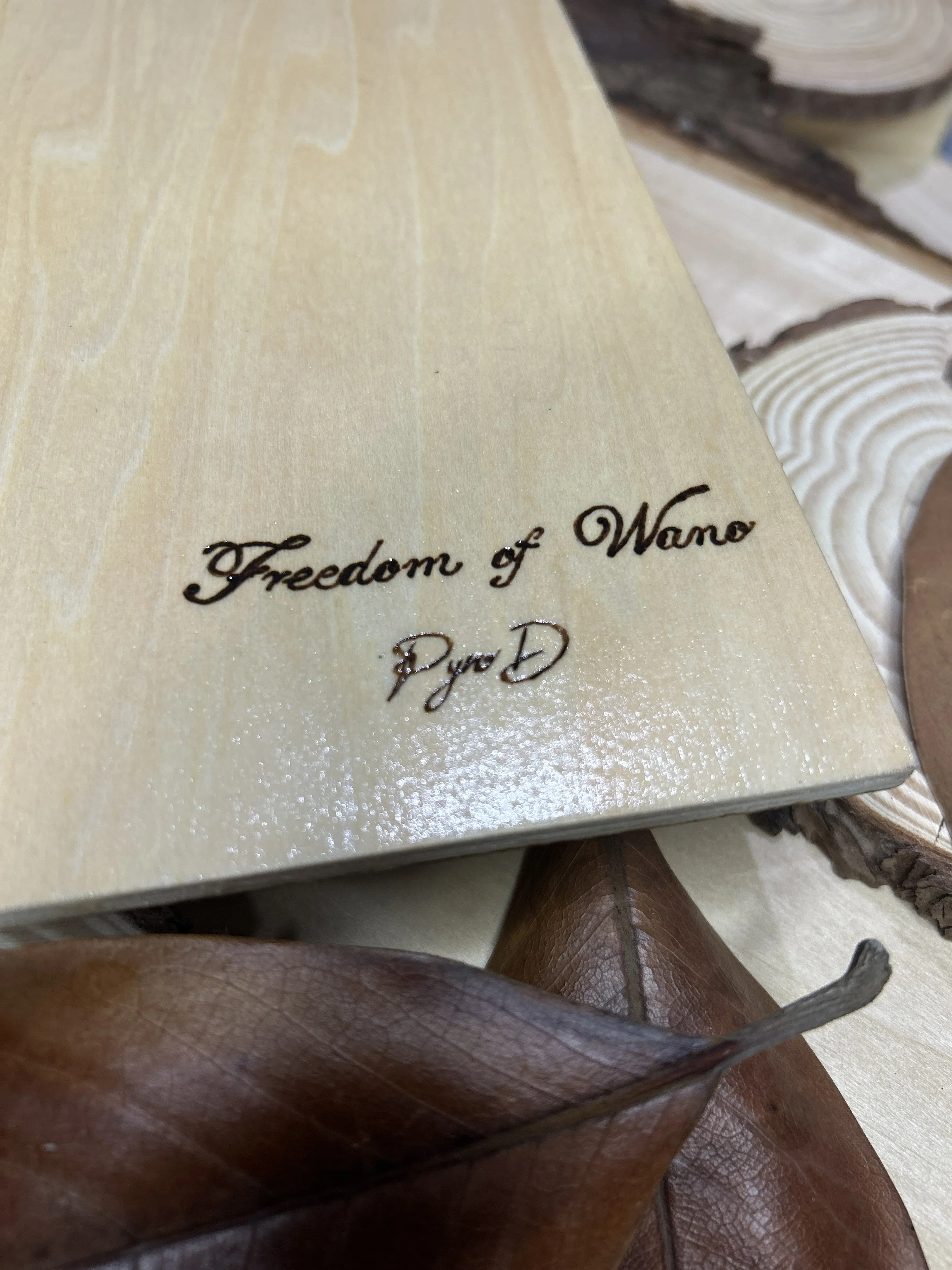 Wood-burned pyrography artworks, anime, One Piece, Luffy, Freedom of Wano, handcrafted in original, unique, artisan, one-of-a-kind fantasy decor