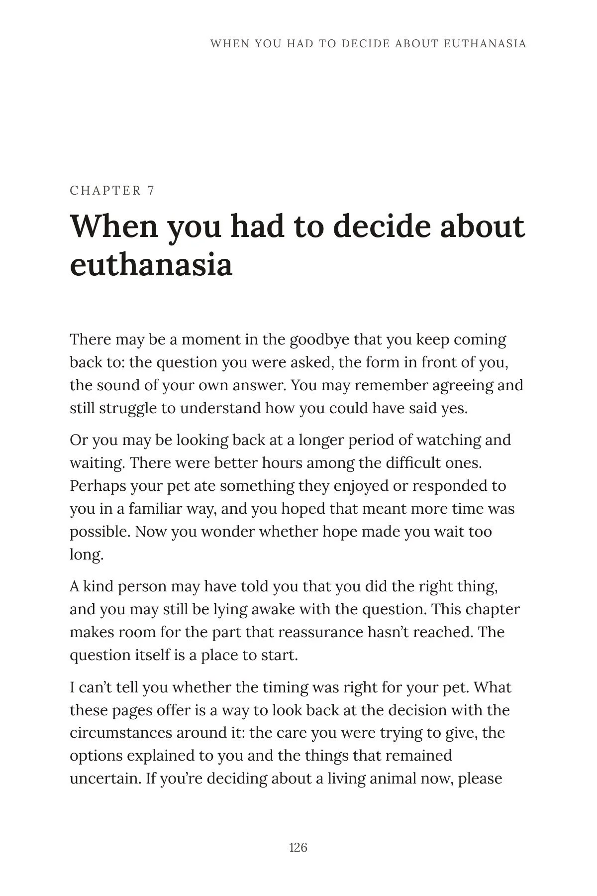 Page 126 of the workbook: the opening of Chapter 7, When you had to decide about euthanasia