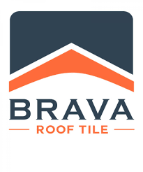 Brava Roof Tile logo with a stylized orange roof and dark background