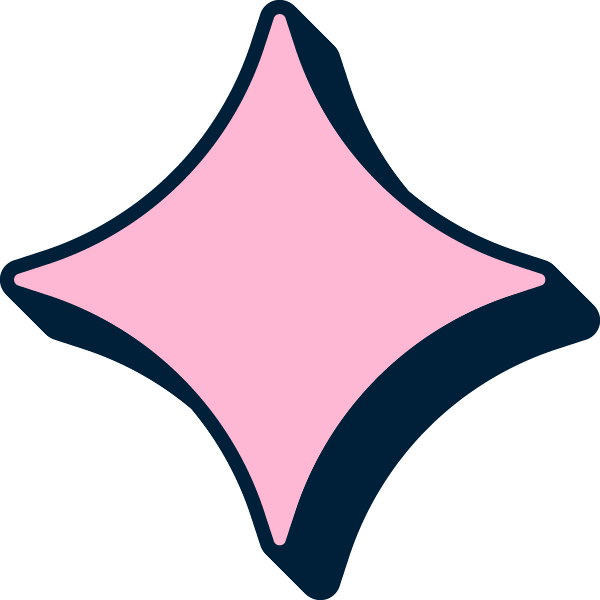 A stylized pink diamond shape with dark blue borders against a black background.