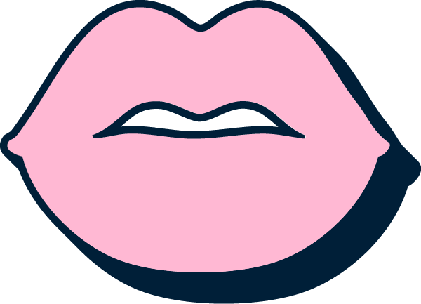 Close-up of pink lips with a dark outline and black background.