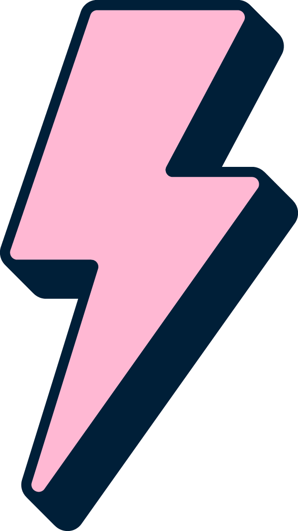 Pink lightning bolt with a dark blue outline.