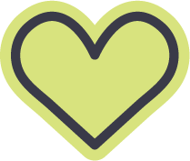 Outline of a green heart with a dark border.