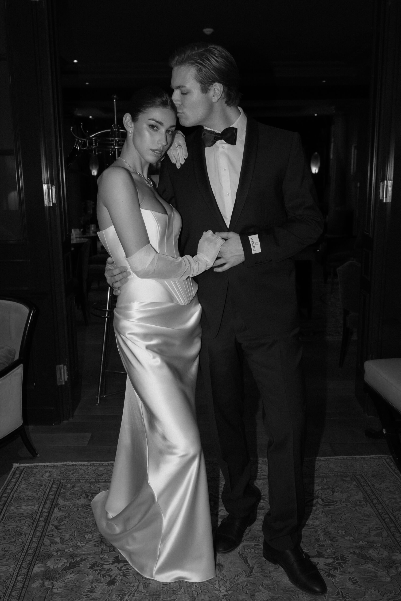 intimate editorial wedding couple moment during the evening