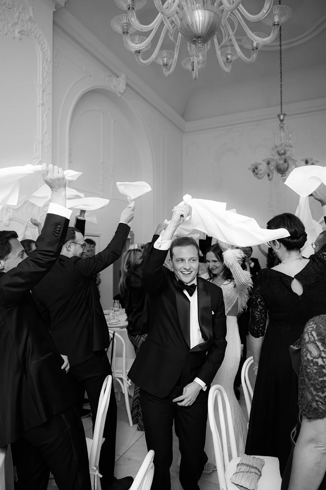 luxury wedding celebration with guests in an elegant interior