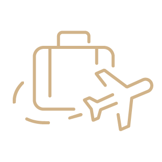 Icon of an airplane next to a suitcase.