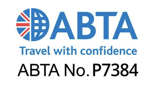 ABTA logo with a globe and Union Jack design, the text "Travel with confidence" and the ABTA membership number P7384.
