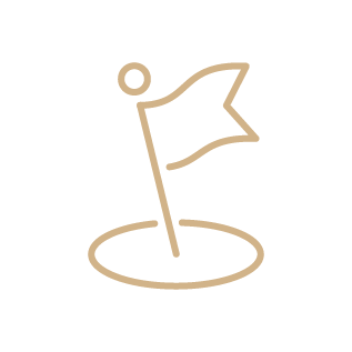 A simple line drawing of a flag on a pole, planted in a circular base.