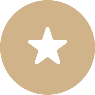 A beige circular badge with a black star in the center.