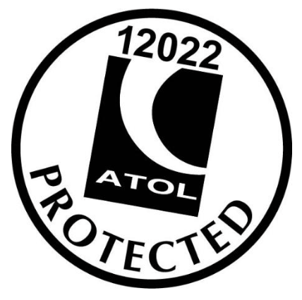 A circular badge with a stylized black shield and the text 'ATOL' inside, the number 12022 at the top, and the word 'PROTECTED' at the bottom.