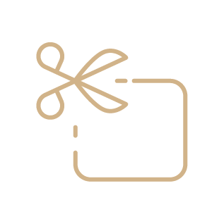 Icon of a pair of scissors cutting a piece of paper or fabric.