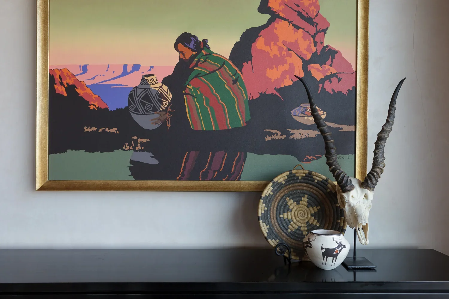 Southwestern Landscape Painting with Decorative Pottery