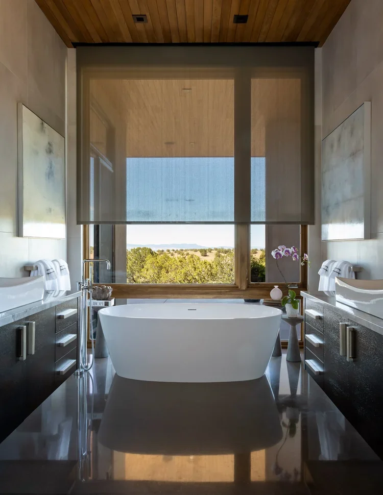 Luxury Bathroom with Freestanding Tub and Scenic Window View