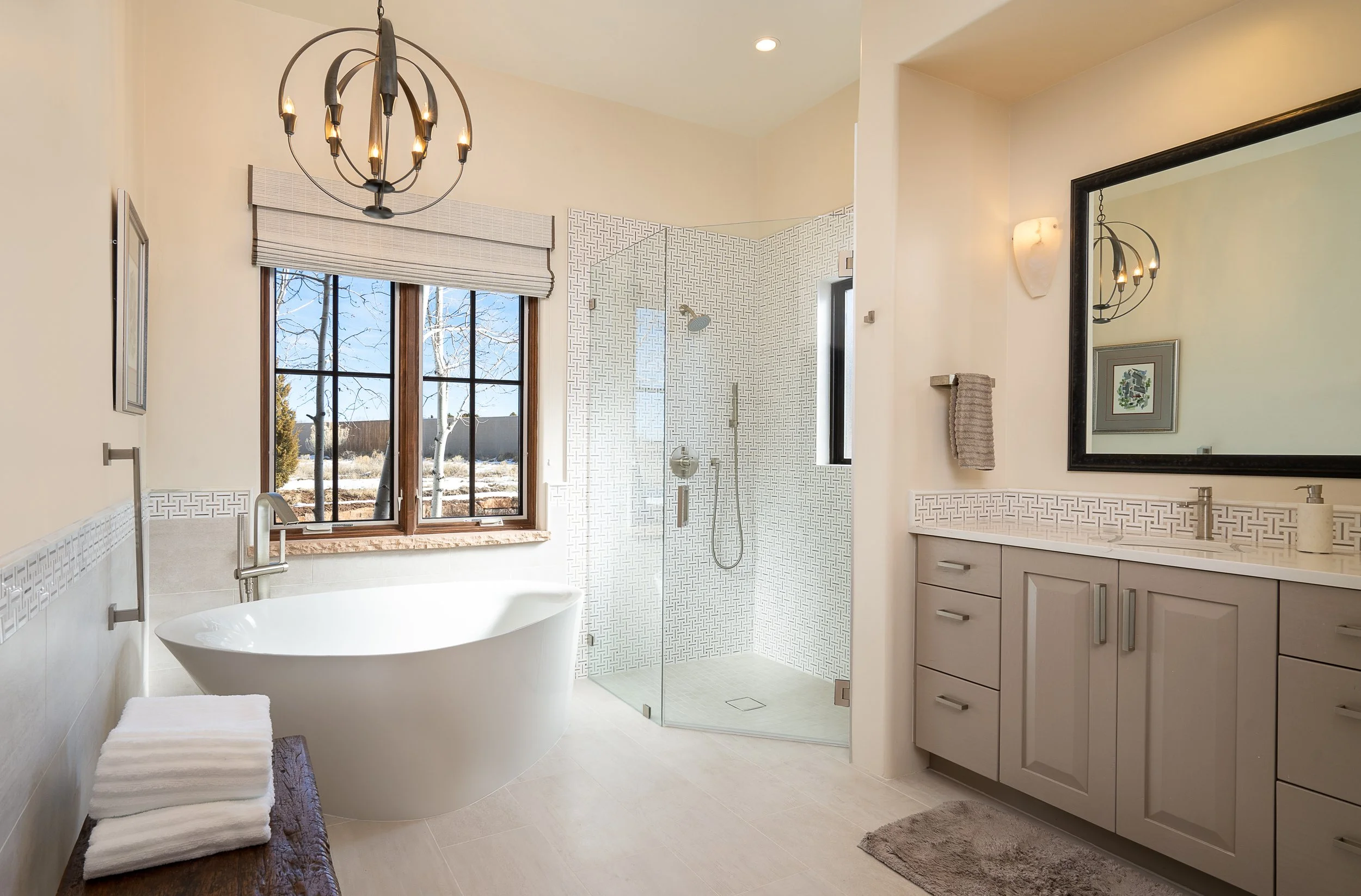 Luxury Bathroom with Freestanding Tub and Glass Shower
