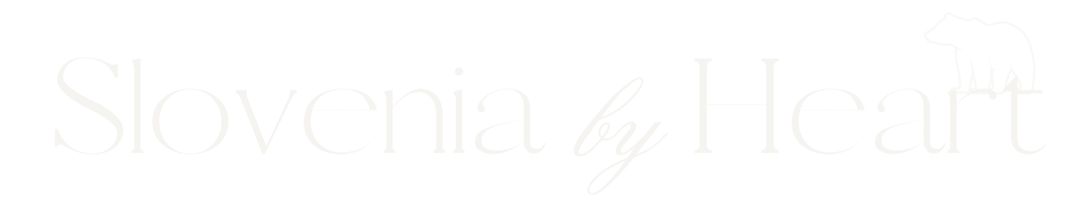 Slovenia by Heart logo with a stylized bear illustration on the top right corner.