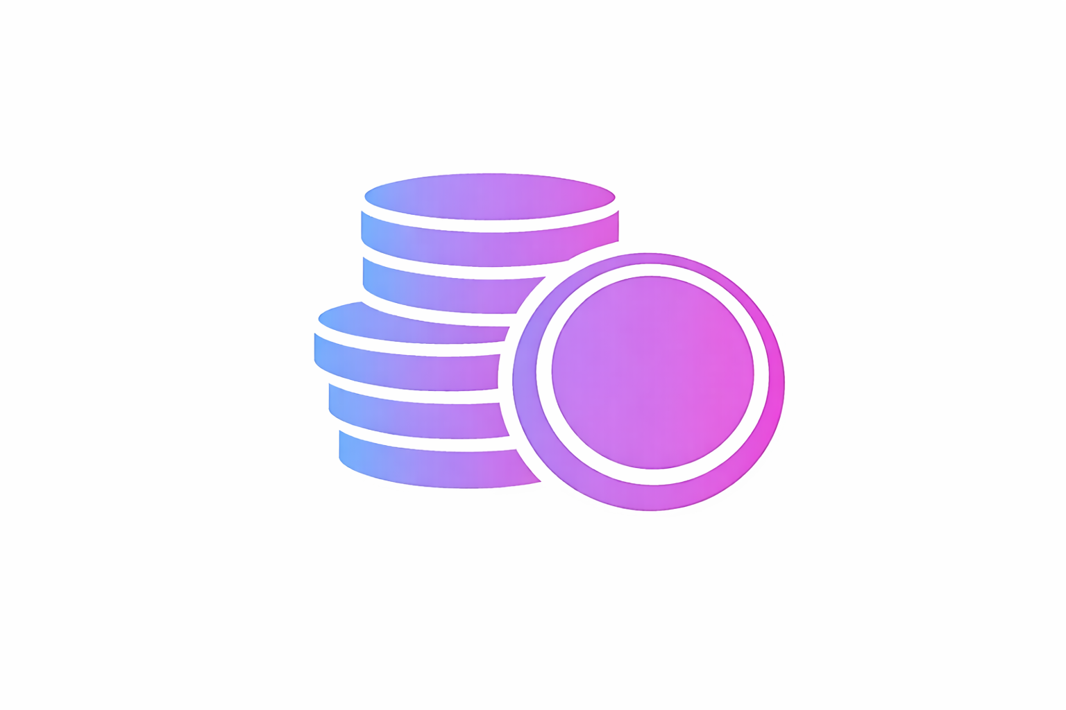 Graphic of a stack of coins next to a single coin, with a gradient color scheme of purple and blue.