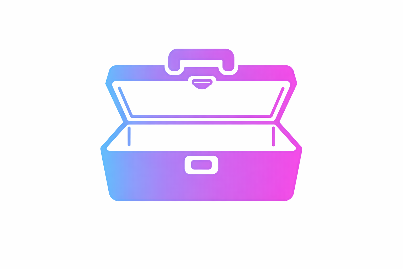 Outline of a closed toolbox with a handle, in gradient colors transitioning from blue to pink.