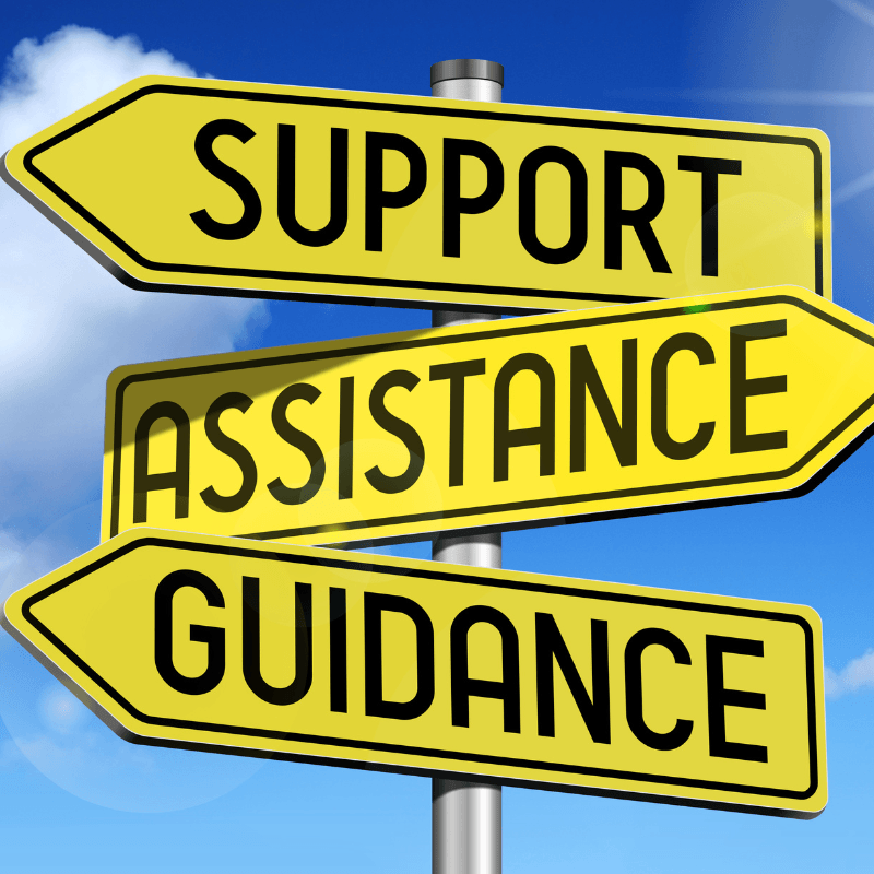 image of road signs with support, assistance, and guidance on finding jobs in America for South African refugees