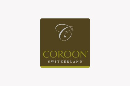 Logo mit dem Text 'COROON SWITZERLAND' auf einem braunen Hintergrund