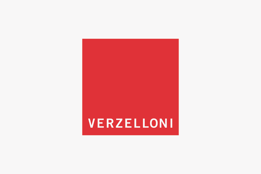 Rotes Quadrat mit weißen Text 'VERZELLONI'