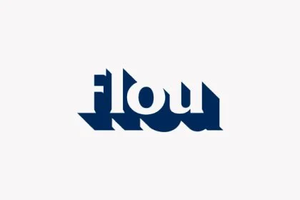 Logo mit dem Wort 'Flow' in blauer Schrift, stilisiert und modern gestaltet.