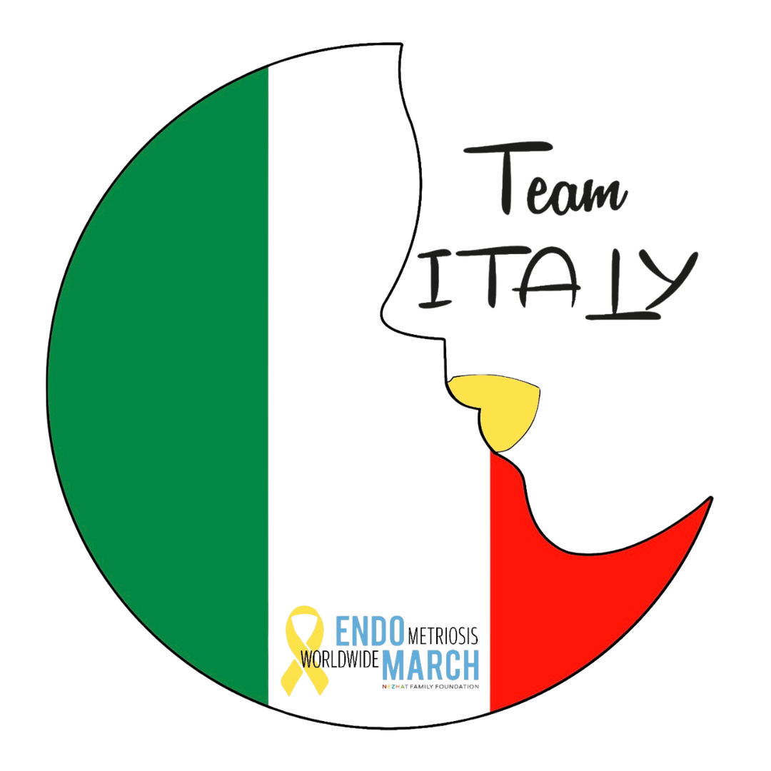 Grafico circolare con sezioni colorate che rappresentano diverse parti del dialogo nel contesto della Giornata Mondiale di Ricerca sull'Endometriosi, con il testo 'Team', una scritta che include 'ENDOMETRIOSIS WORLDWIDE' e un nastro giallo simbolo della sensibilizzazione.