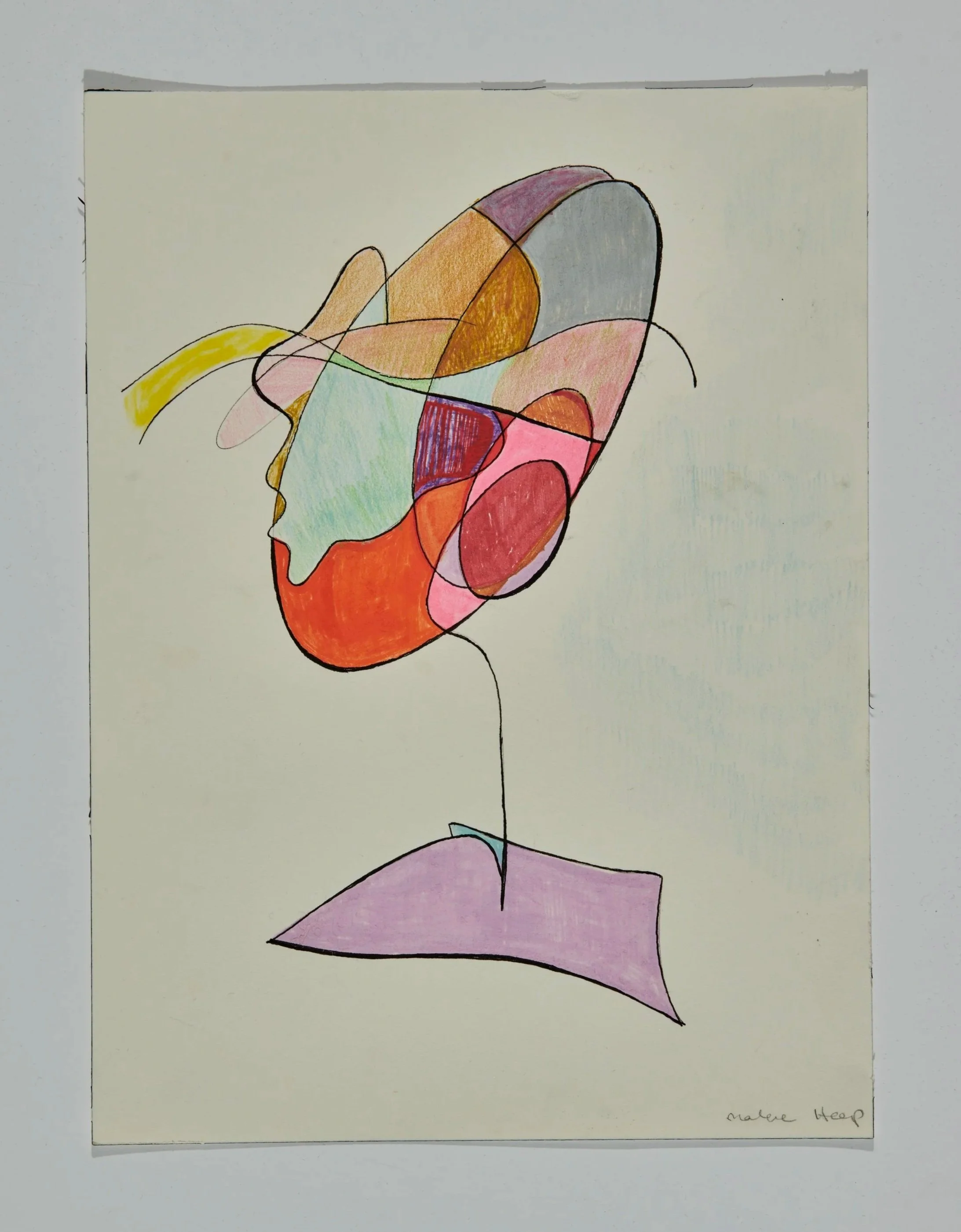 Abstract colorful line drawing of a face with various shapes and colors.