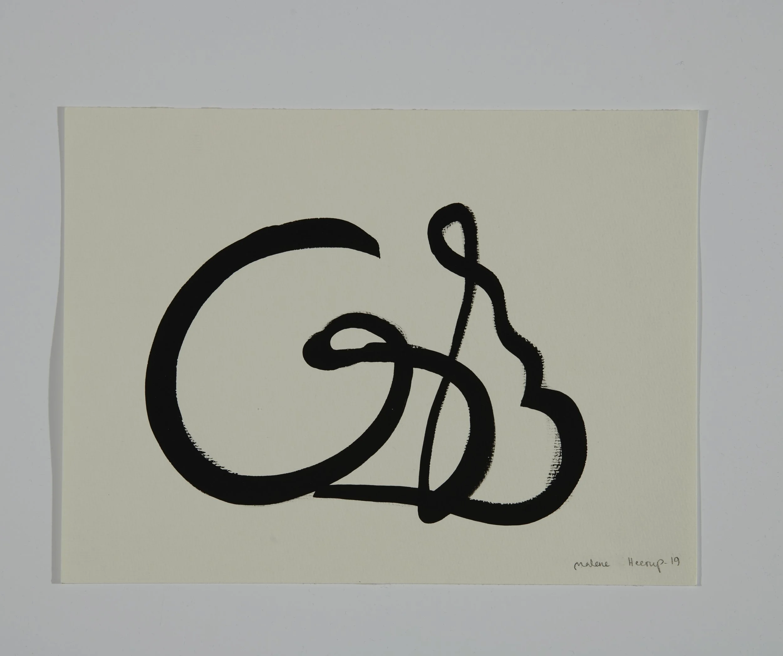 Black abstract line drawing on a white background, resembling a stylized letter G, a musical note, and a snowman.