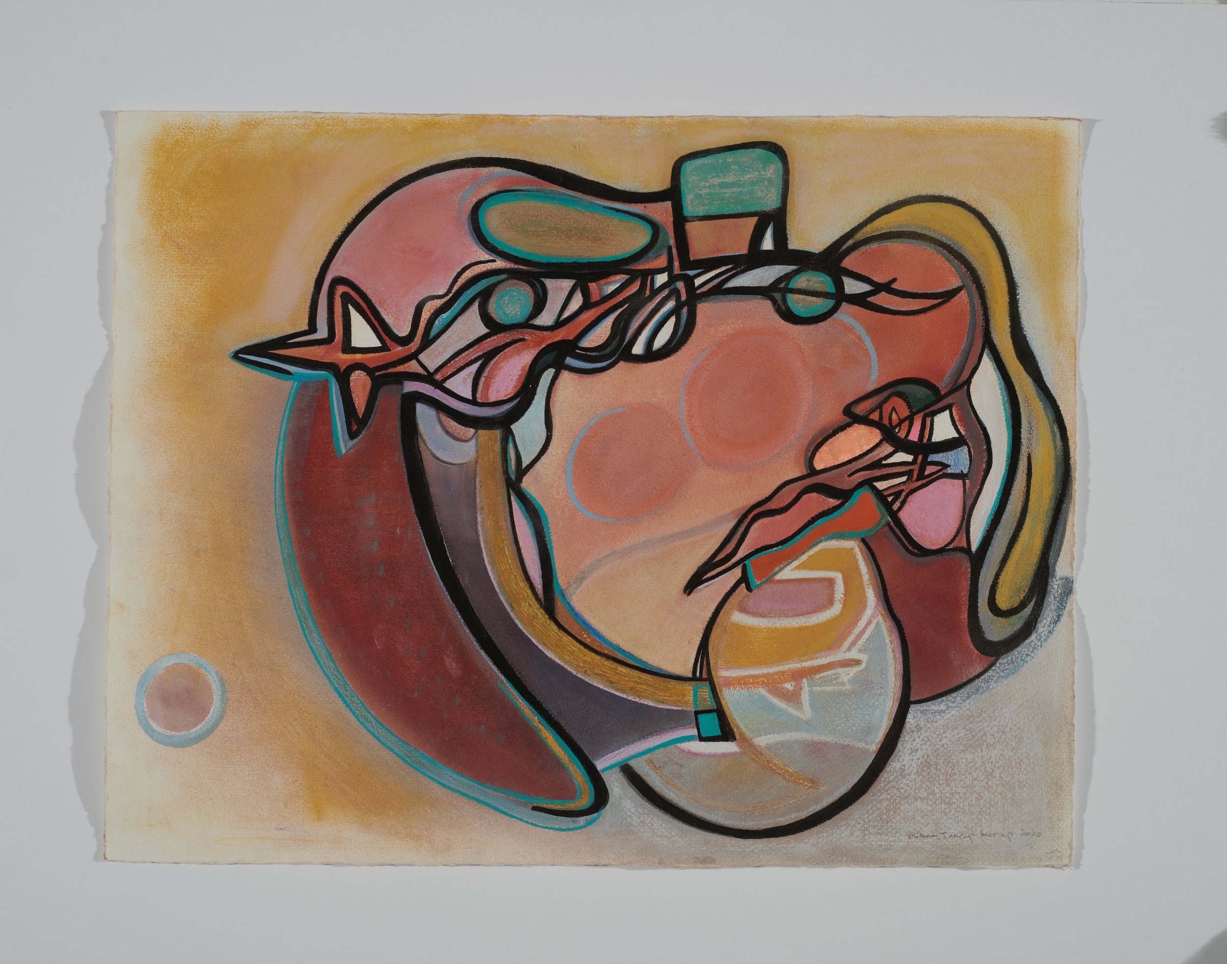 Abstract colorful painting of a human heart with bold black outlines and vibrant hues of red, orange, pink, blue, and yellow.