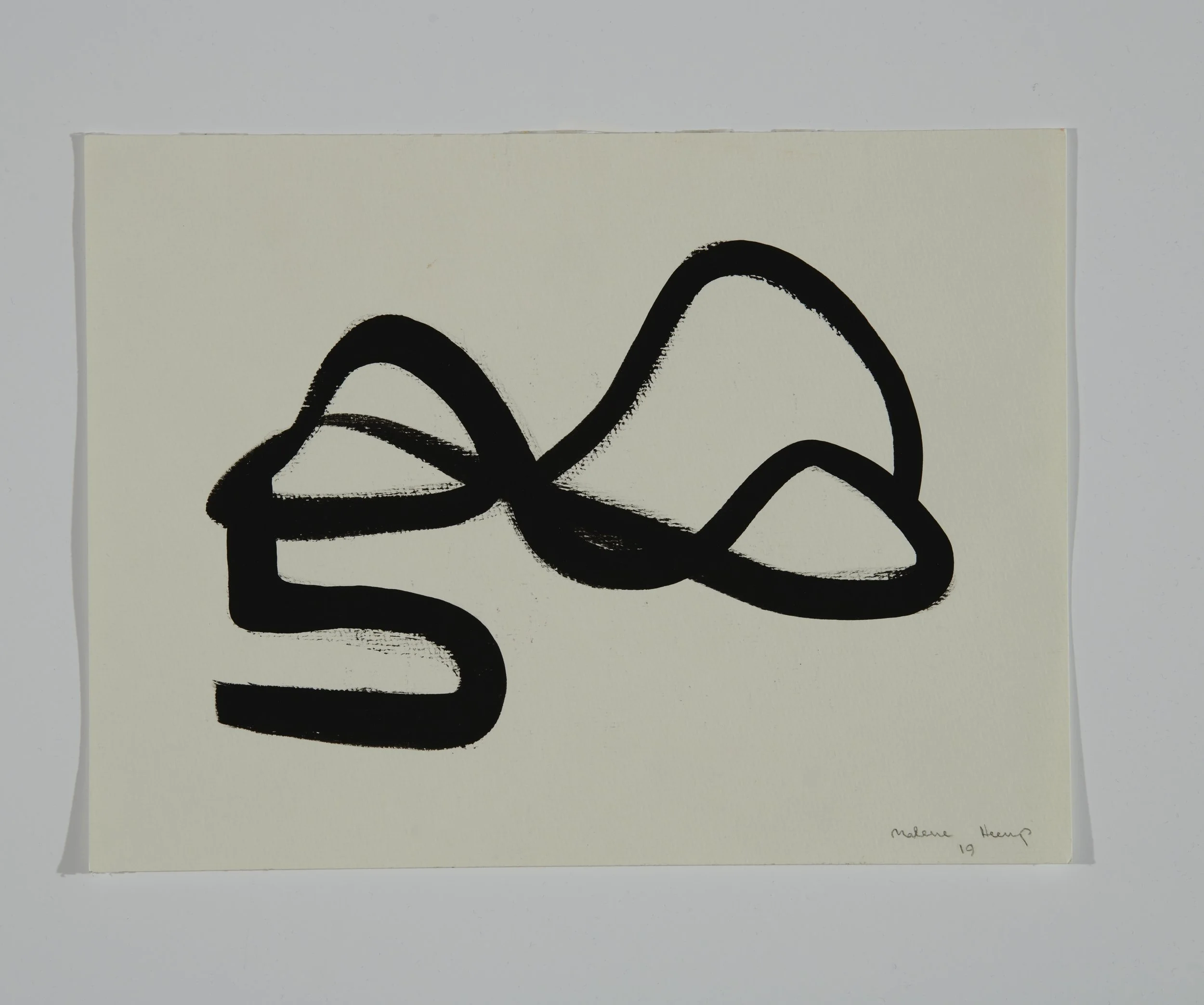 Black abstract line drawing on off-white paper, signed by Neline Hoang, 2019.
