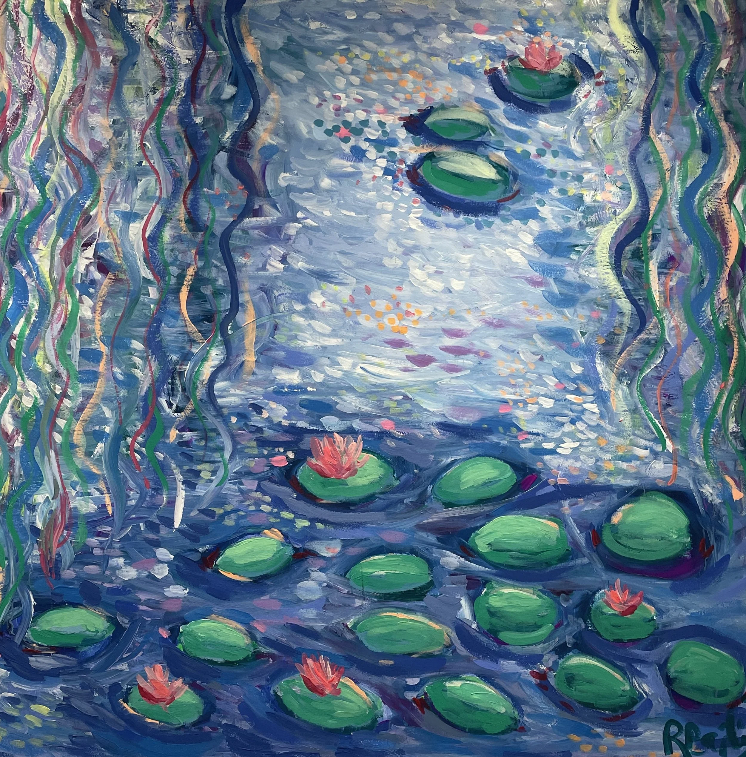 'Amongst the Lillies', 100cm x 100cm