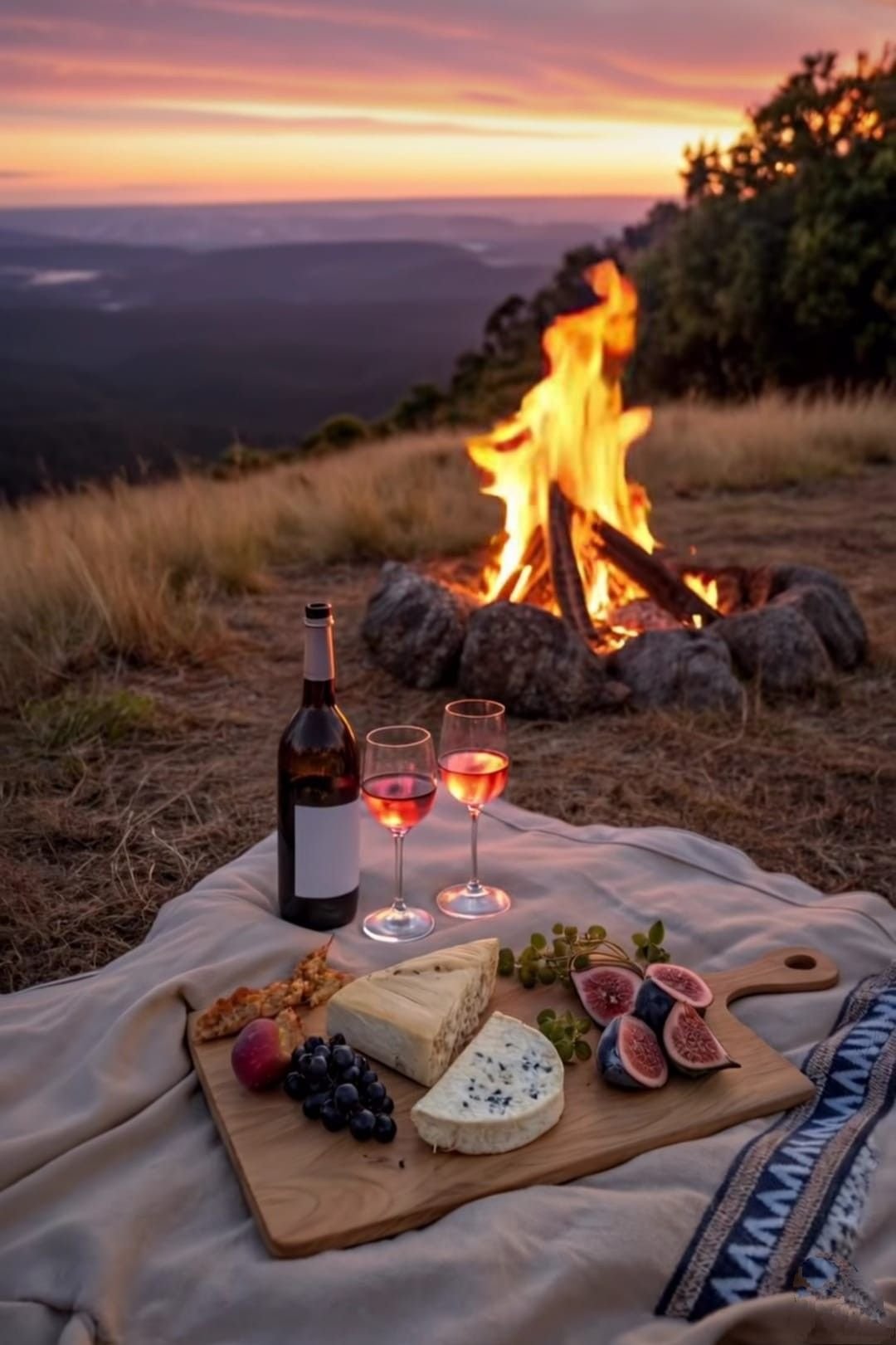 Pique-nique en plein air en Bulgarie au coucher du soleil, moment convivial et authentique