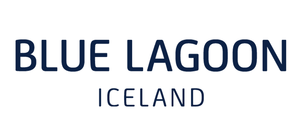 Logo for Blue Lagoon Iceland with dark blue text on a white background.