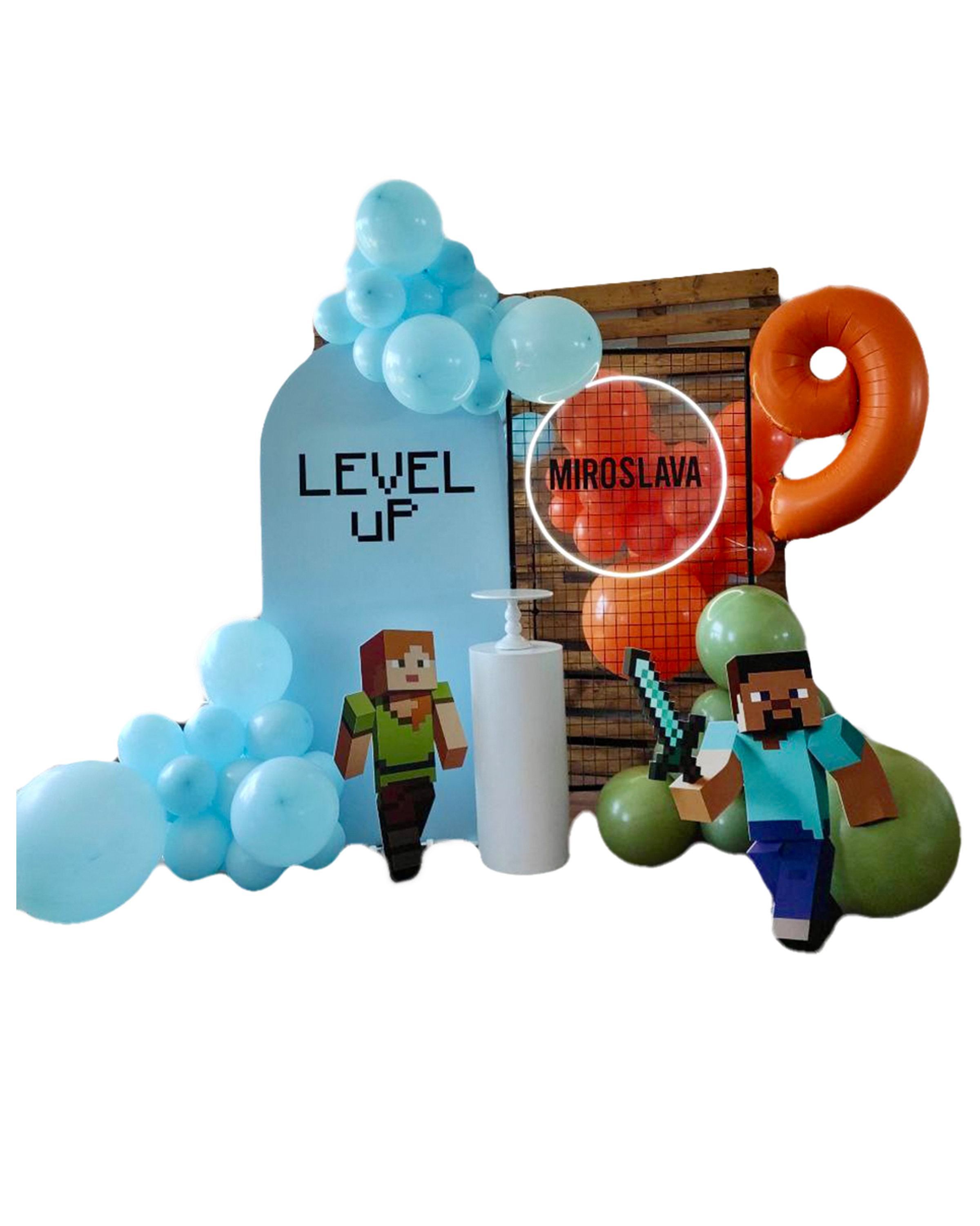 Minecraft Birthday Backdrop – Level Up Pixel Party Setup