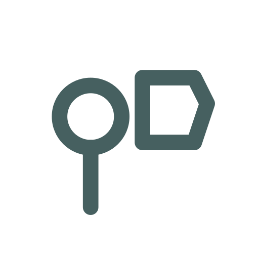 Icon of a magnifying glass and a hexagon