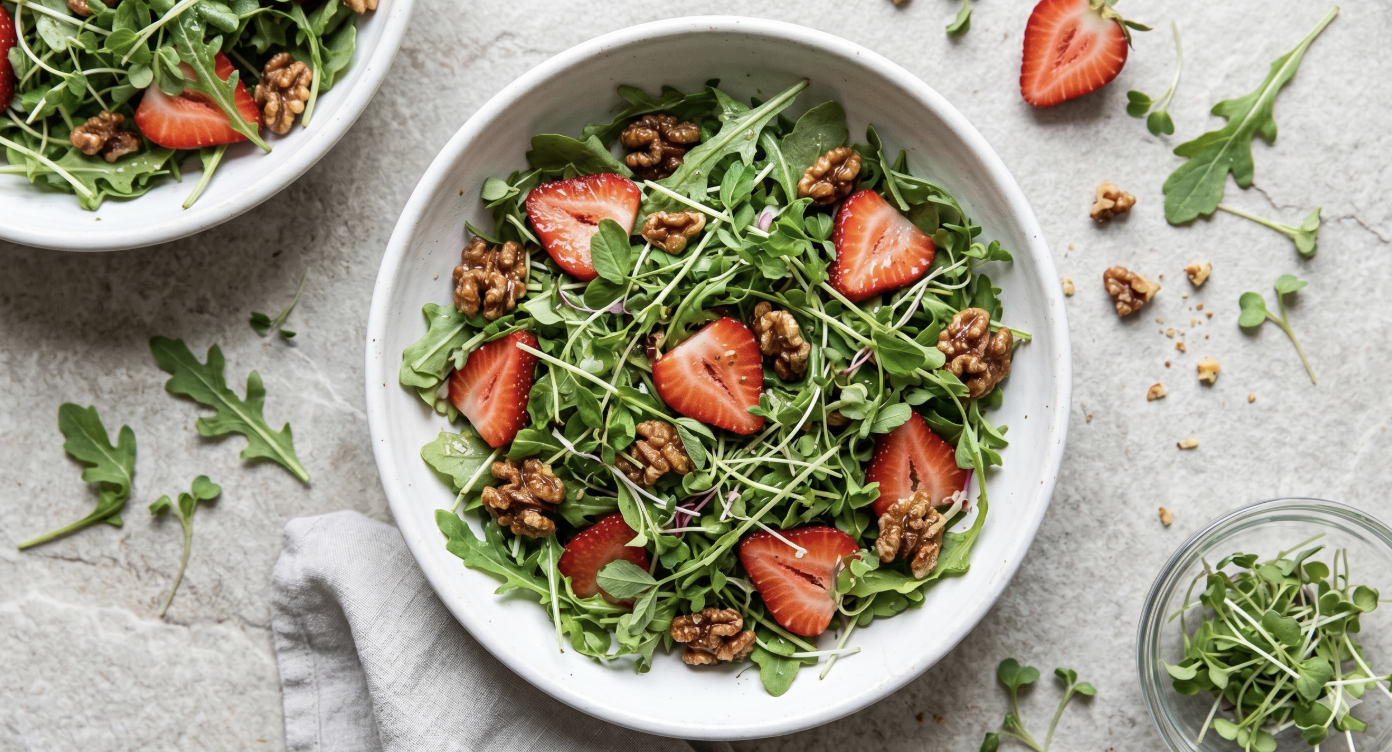 Really easy strawberry microgreens salad