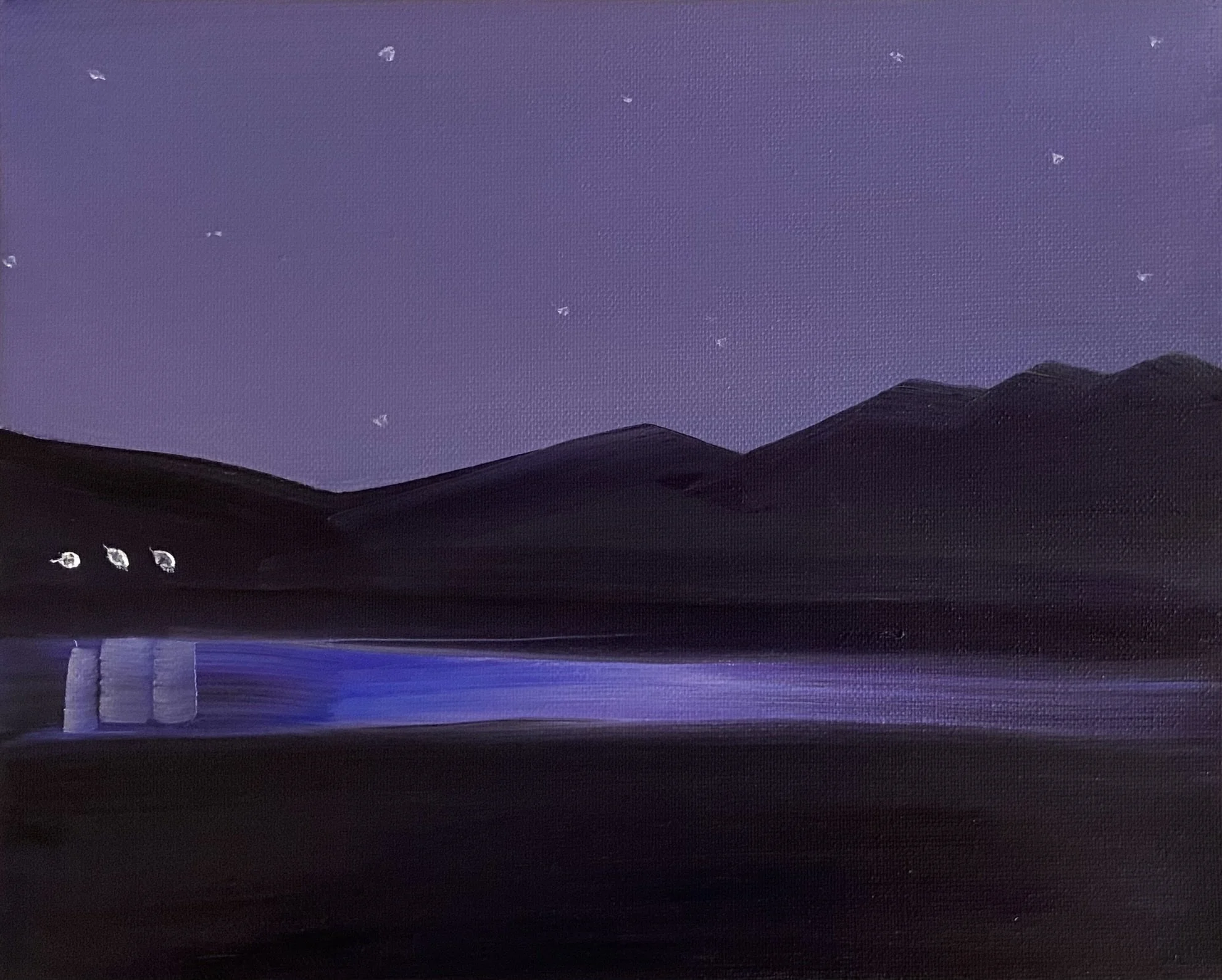 Reflects by night on the river Hahoe 2026 Oil on Canvas 22 x 27,5 cm