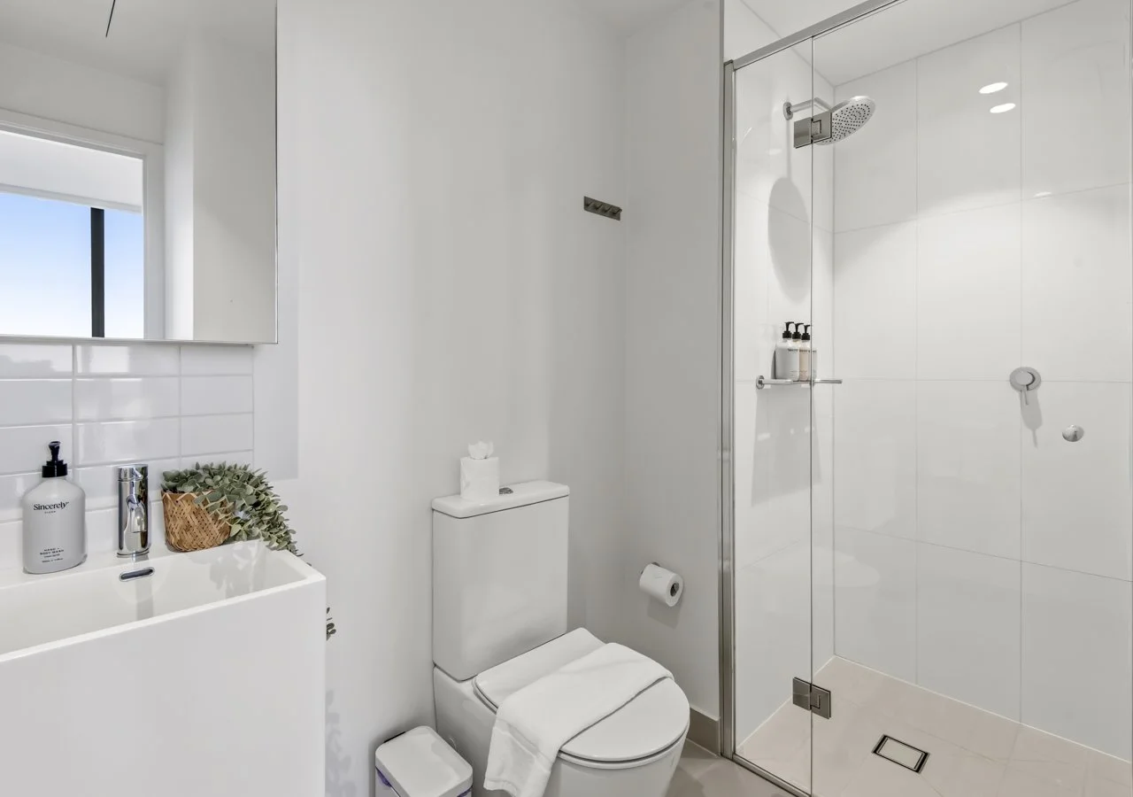 Bathroom with shower and amenities Southbank