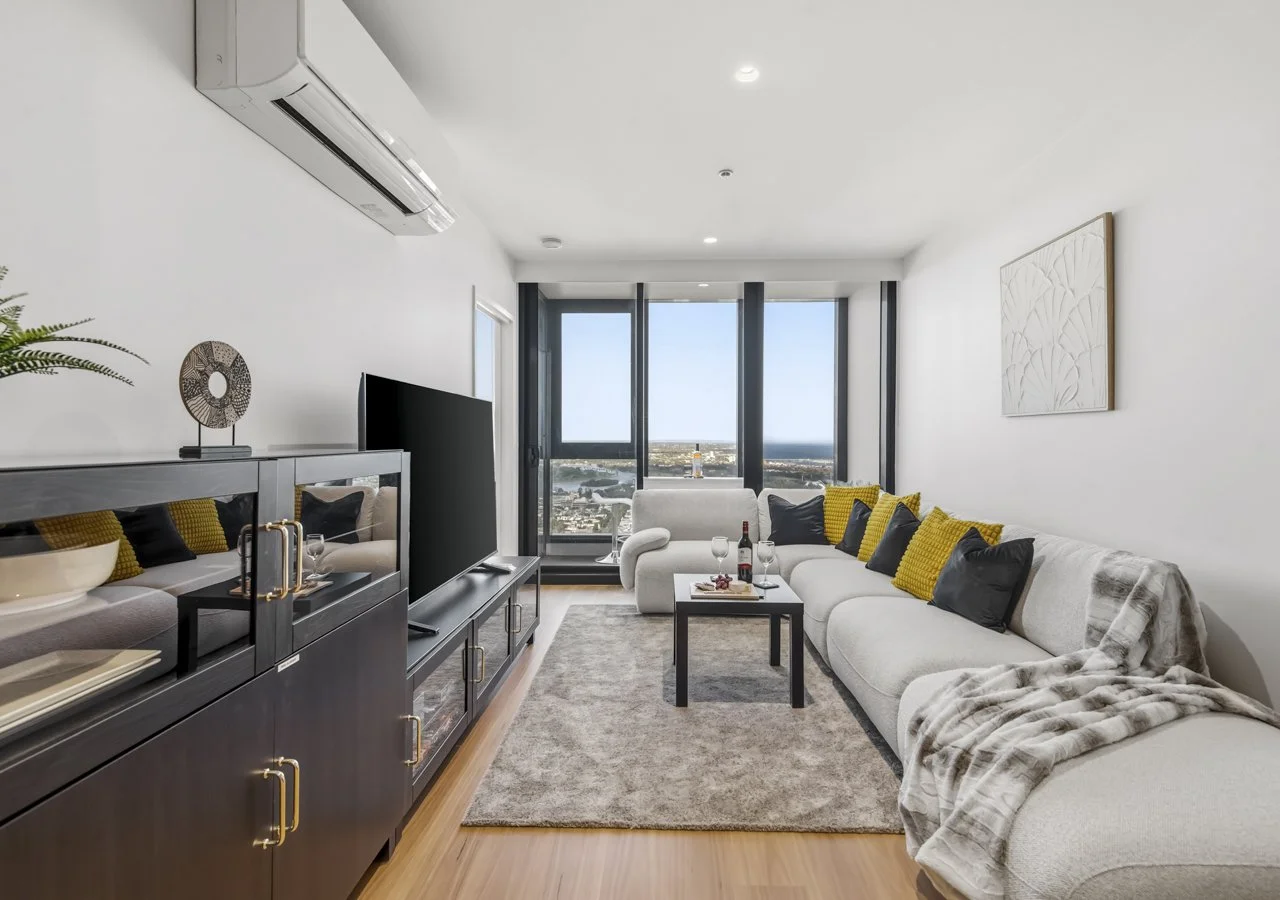 Modern spacious living room Southbank apartment