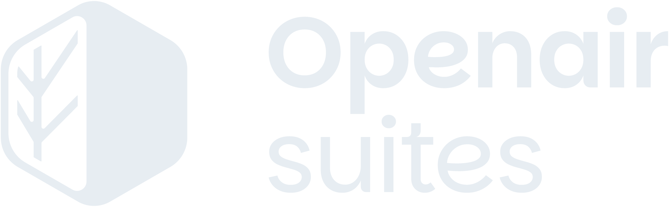 Logo for Openair suites featuring a stylized open closet or wardrobe with shelves, and the words "Openair suites" in gray text.