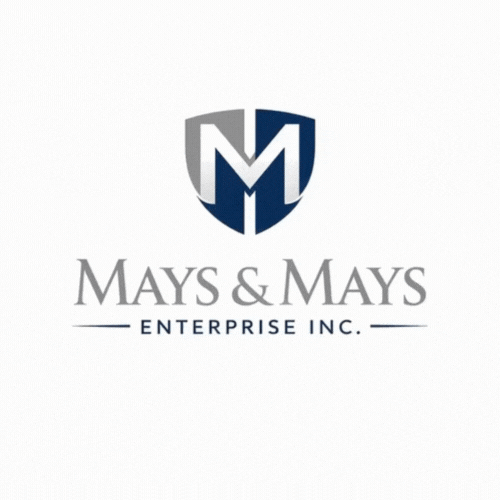Logo of Mays & Mays Enterprise Inc. featuring a shield with a stylized 'M' in blue and gray.