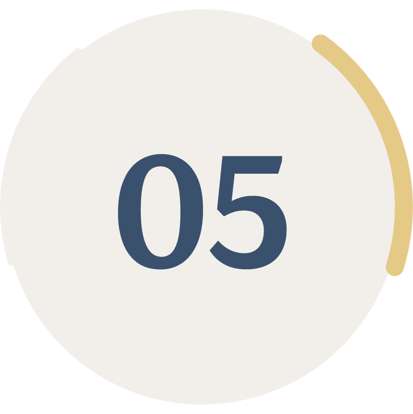 Number 05 inside a white circular badge with a gold accent at the side