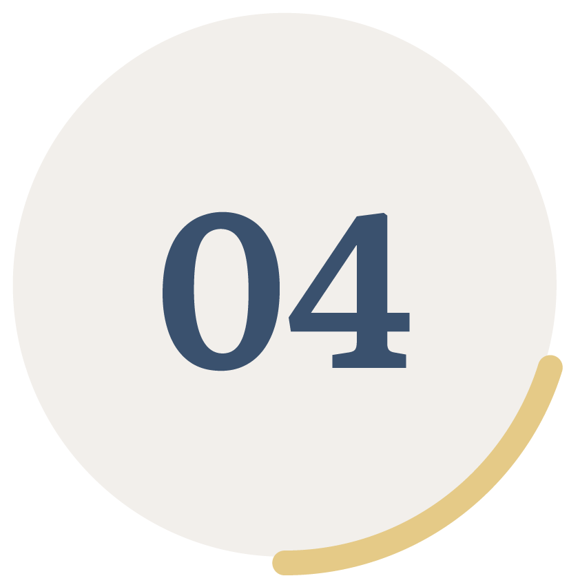 Number 04 inside a white circular badge with a gold accent at the bottom