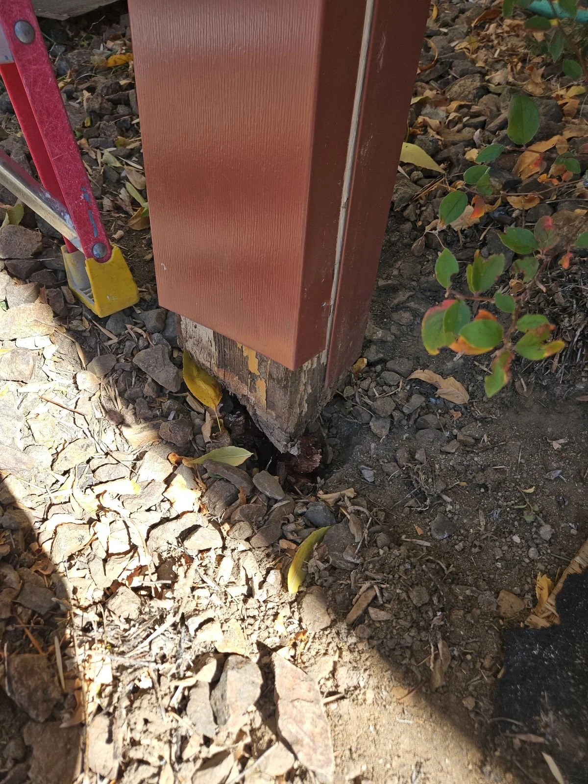 The beginning, you can the post falling apart. The dirt shifts every time is rains or snows and that also helped this post to loose it's stability.