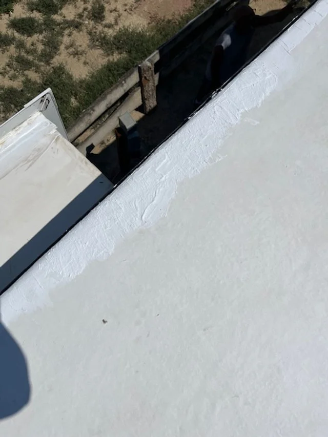 Did some gaco patch of the big tares go make it water tight before we did the silicone coating. 