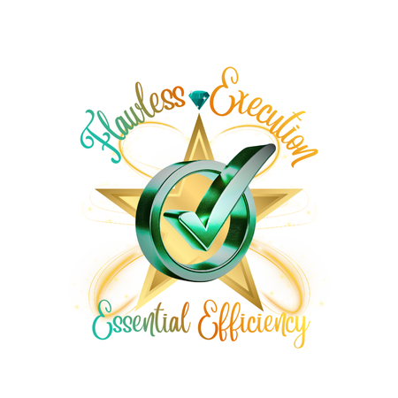 Exceptionally Precise logo featuring a 3D green checkmark and gold star, symbolizing Flawless Execution and Essential Efficiency for executive support services.