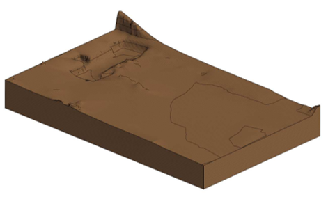 Modelo en relieve de un terreno o plano topográfico en três dimensiones.
